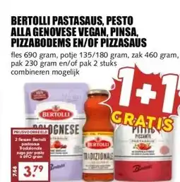 MCD Supermarkt BERTOLLI PASTASAUS, PESTO ALLA GENOVESE VEGAN, PINSA, PIZZABODEMS EN/OF PIZZASAUS aanbieding