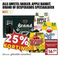 MCD Supermarkt ALLE AMSTEL RADLER, APPLE BANDIT, BRAND OF DESPERADOS SPECIAALBIER aanbieding