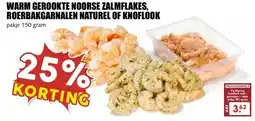 MCD Supermarkt WARM GEROOKTE NOORSE ZALMFLAKES, ROERBAKGARNALEN NATUREL OF KNOFLOOK aanbieding