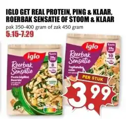 MCD Supermarkt IGLO GET REAL PROTEIN, PING & KLAAR, ROERBAK SENSATIE OF STOOM & KLAAR aanbieding