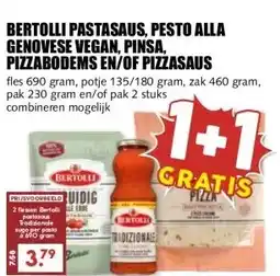 MCD Supermarkt BERTOLLI PASTASAUS, PESTO ALLA GENOVESE VEGAN, PINSA, PIZZABODEMS EN/OF PIZZASAUS aanbieding