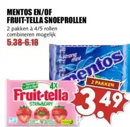 MCD Supermarkt MENTOS EN/OF FRUIT-TELLA SNOEPROLLEN aanbieding