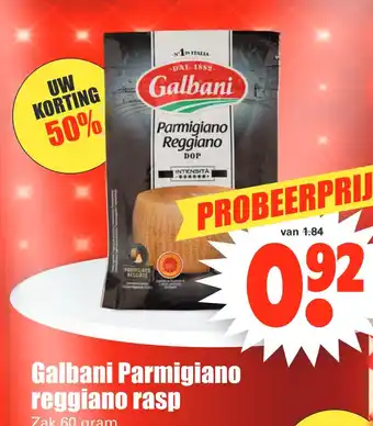 Dirk Galbani Parmigiano reggiano rasp Zol 60g aanbieding