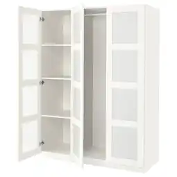 IKEA Witte pax kledingkast, open deuren die planken onthullen. Modern, minimalistisch design aanbieding