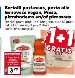 CoopCompact Bertolli pastasaus, pesto alla Genovese vegan, Pinsa, pizzabodems en/of pizzasaus aanbieding