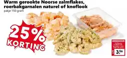 Coop Warm gerookte Noorse zalmflakes, roerbakgarnalen naturel of knoflook pakje aanbieding