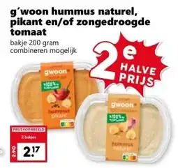 Coop g'woon hummus naturel, pikant en/of zongedroogde tomaat aanbieding