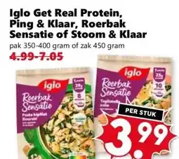 Coop Iglo Get Real Protein, Ping & Klaar, Roerbak Sensatie of Stoom & Klaar aanbieding