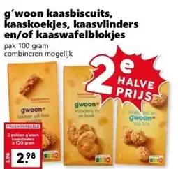 Coop g'woon kaasbiscuits, kaaskoekjes, kaasvlinders en/of kaaswafelblokjes aanbieding