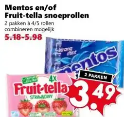 Coop Mentos en/of Fruit-tella snoeprollen aanbieding