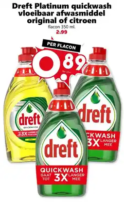 Coop Dreft Platinum quickwash vloeibaar afwasmiddel original of citroen aanbieding