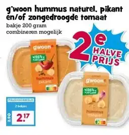 Boon`s Markt g'woon hummus naturel, pikant en/of zongedroogde tomaat aanbieding