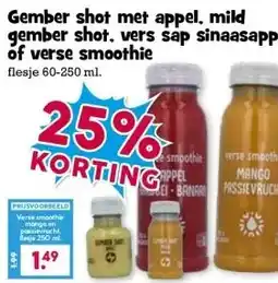 Boon`s Markt Gember shot met appel, mild gember shot, vers sap sinaasappel aanbieding