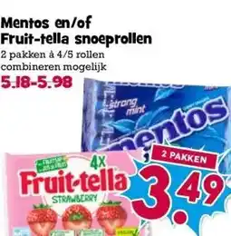 Boon`s Markt Mentos en/of Fruit-tella snoeprollen aanbieding