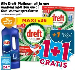 Boon`s Markt Alle Dreft Platinum all in one vaatwastabletten en/of Sun vaatwasproducten aanbieding