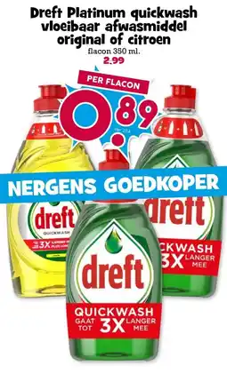 Boon`s Markt Dreft Platinum quickwash vloeibaar afwasmiddel original of citroen aanbieding