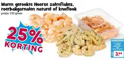 Boon`s Markt Warm gerookte Noorse zalmflakes. roerbakgarnalen naturel of knoflook aanbieding