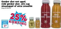 Boon`s Markt Gember shot met appel. mild gember shot, vers sap sinaasappel of verse smoothie aanbieding