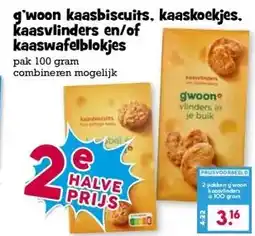 Boon`s Markt g'woon kaasbiscuits. kaaskoekjes. kaasvlinders en/of kaaswafelblokjes aanbieding