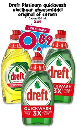 Boon`s Markt Dreft Platinum quickwash vloeibaar afwasmiddel original of citroen aanbieding