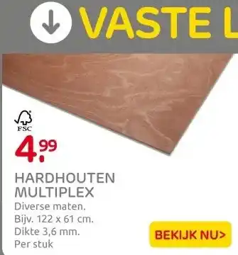 Praxis Multiplex hardhout 122X61cm 3,6mm aanbieding