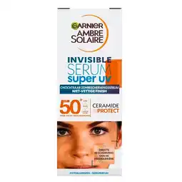 Trekpleister Garnier Ambre Solaire Invisible Super UV SPF50+ Ceramide Protect Face Serum aanbieding