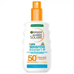 Trekpleister Garnier Ambre Solaire Kids Sensitive Expert+ SPF50+ Hypoallergene Zonnebrandspray aanbieding