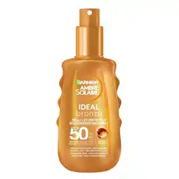 Kruidvat Garnier Ambre Solaire Ideal Bronze SPF50 Beschermende Melkspray aanbieding