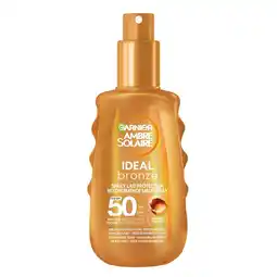 Kruidvat Garnier Ambre Solaire Ideal Bronze SPF50 Beschermende Melkspray aanbieding