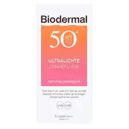 Kruidvat Biodermal Ultralichte Zonnefluïde SPF50+ met Hyaluronzuur aanbieding