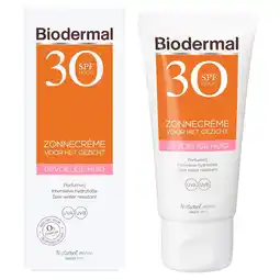 Kruidvat Biodermal Gevoelige Huid SPF30 Zonnecrème voor het Gezicht aanbieding