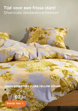 TotaalBED Dekbedovertrek Flore Yellow Straw 140 x 200/220 cm aanbieding