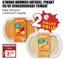 De Boerenschuur G'woon hummus naturel, pikant en/of zongedroogde tomaat aanbieding