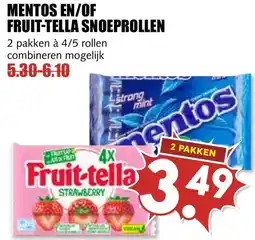 De Boerenschuur Mentos en/of fruit-tella snoeprollen aanbieding