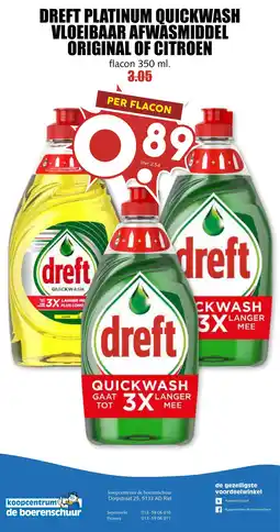 De Boerenschuur Dreft platinum quickwash vloeibaar afwasmiddel original of citroen aanbieding