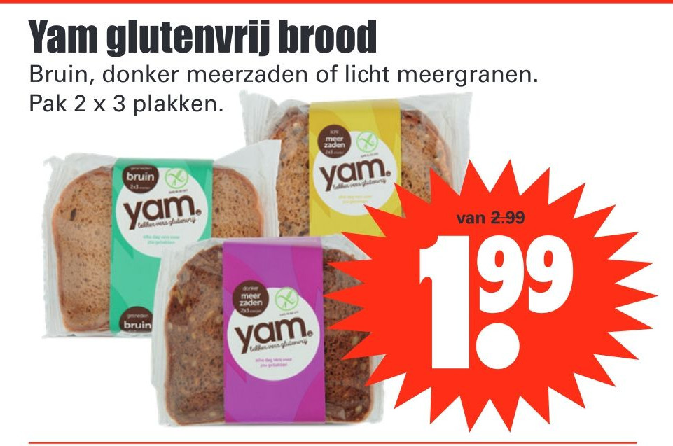 Yam glutenvrij brood aanbieding bij Dirk