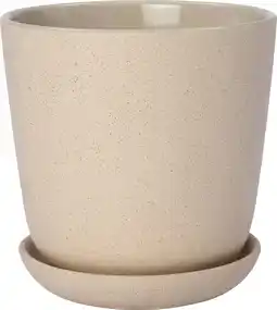 Intratuin Intratuin bloempot met schotel Shai beige D 13,7 H 14 cm aanbieding