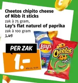Poiesz Cheetos chipito cheese of nibb it sticks, lay's flat naturel of paprika aanbieding