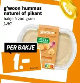 Poiesz G'woon hummus naturel of pikant aanbieding