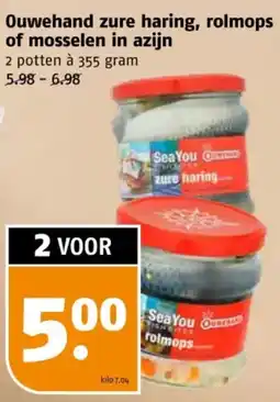 Poiesz Ouwehand zure haring, rolmops of mosselen in azijn aanbieding