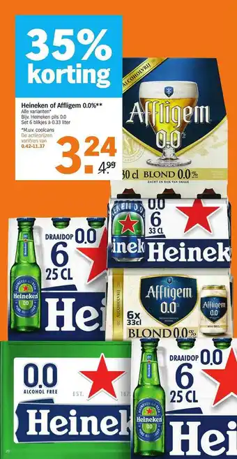 Albert Heijn Heineken Of Affligem 0.0% 35% Korting aanbieding