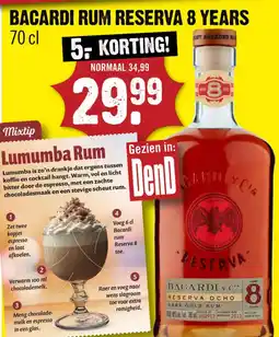 Dirck 3 Bacardi rum reserva 8 years aanbieding