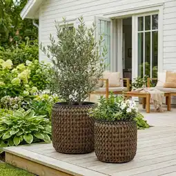 Action Set van 2 lage plantenpotten - donkerbruin aanbieding