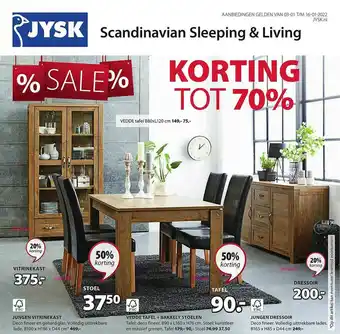 Jysk Jungen Vitrinekast, Vedde Tafel + Bakkely Stoelen Of Jungen Dressoir 20% - 50% Korting aanbieding