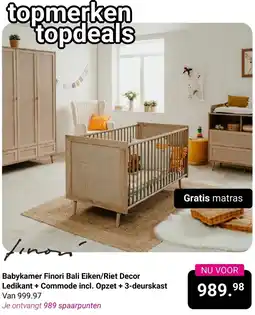 Van Asten BabySuperstore Babykamer Finori Bali Eiken / Riet Decor Ledikant + Commode incl. Opzet + 3-deurskast aanbieding