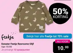 Van Asten BabySuperstore Sweater Feetje Rawrsome Olijf aanbieding