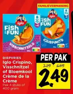 Vomar Voordeelmarkt Iglo Crispino, Visschnitzel of Bloemkool Crème de la Crème aanbieding