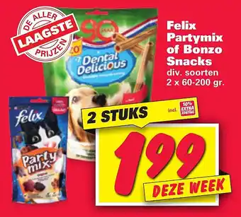 Nettorama Felix Partymix of Bonzo Snacks aanbieding