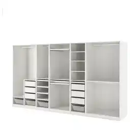 IKEA Wit pax garderobesysteem met planken, lades, hangers en verstelbare poten aanbieding