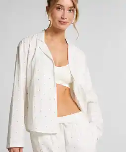 Hunkemoller Hunkemöller Jacquard Pyjamashirt met Lange Mouwen Blauw aanbieding